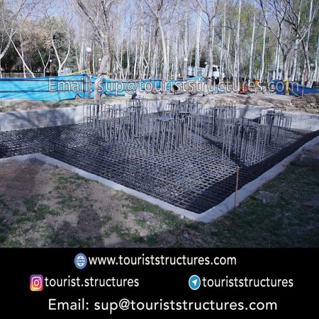 Reinforcement and pedestal foundation implementation. (The aerial restaurant in Ferdows Garden of Isfahan)