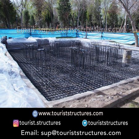 Reinforcement and pedestal foundation implementation. (The aerial restaurant in Ferdows Garden of Isfahan)