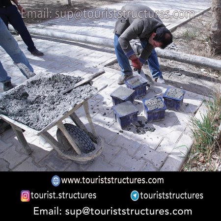concreting and operation, Concreting operations of the aerial restaurant project on Ferdows Garden, Correct, systematic and ongoing vibration of the concrete in the aerial restaurant project in Ferdows Garden, Isfahan, Execution of retaining walls of the pedestal template when concreting in project of the aerial restaurant. (Ferdows Garden of Isfahan), Concreting operation from a distance of 120 meters by pump in the aerial restaurant project (in Ferdows s Garden, Isfahan) For preserving trees from concrete machines, Proper sampling of concrete machines for testing in the aerial restaurant project (in Ferdows Garden, Isfahan), Concrete processing by water for two weeks in project of the aerial restaurant (in Ferdows Garden, Isfahan)