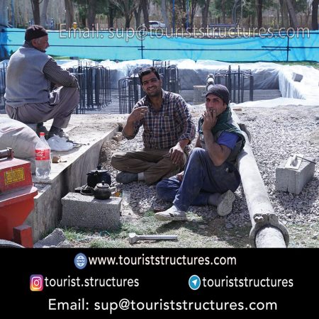 personal and project partners, The factory staff (construction location of metal structures of the aerial restaurant of Ferdows Garden, Isfahan.), Concreting operations personnel (the project construction of the aerial restaurant of Ferdows Garden, Isfahan), Installer personal and work height, Professional team of Photography and video recording ( the project implementation location of Ferdows Garden of Isfahan.)