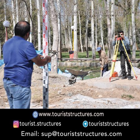 topography and regulation, Placement operation of the foundation base plates and their height equalization by surveyor and finally grouting in the aerial restaurant project in Ferdows Garden of Isfahan