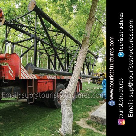 restaurant derrick assembly, Assembly of the derrick frame of project of the aerial restaurant of Ferdows Garden, Isfahan, Assembly of the metal frame structure of the aerial restaurant of Ferdows Garden, Isfahan