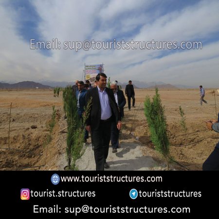 project introduction and its construction location, Construction of the tourist project of the highest structure of Yazd province started with a height of 75 M in February 2019 with following specifications, The second diamond restaurant in Iran, Roof Garden, The first zip line in Yazd province, The first sliding restaurant in the world, Glass elevator with the capacity of 13 and 6 people and emergency stairs a height of 54 meters, And a place for selfi pictures at the tower tip at a height of 75 meters in the collection of Cariesland Yazd which of course is under construction, Introduction banners of the tourist project of Careisland of Yazd, 3D view of the tourist project of Cariesland Yazd, Mahestan twin towers of Yazd, the highest structure in Yazd city, The tourist project of Cariesland of Yazd with a height of 75 M is the highest structure of Yazd province, Very accurate executive maps and engineered of the tourist project of Cariesland of Yazd, Air maps of construction location of the tourist project of Yazd Cariesland and UTM coordinates of location points of the project, Pictures of implementation location of the tourist project of Yazd Cariesland before implementation of civil operations on it, Pick-axing ceremony of the tourist project of Cariesland with presence of dear governor of Yazd, honorable Dr, News coverage of the beginning of the tourist project construction of Yazd Cariesland on (the radio and television) news site