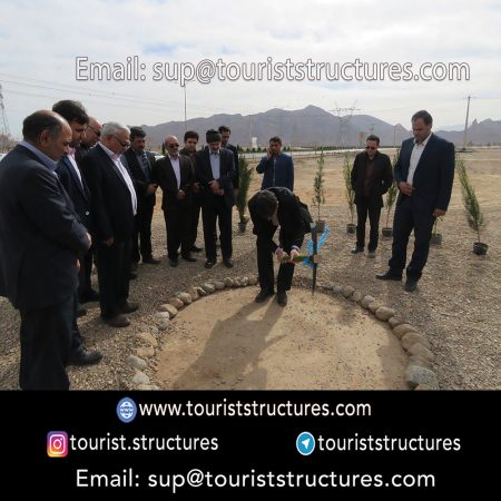 project introduction and its construction location, Construction of the tourist project of the highest structure of Yazd province started with a height of 75 M in February 2019 with following specifications, The second diamond restaurant in Iran, Roof Garden, The first zip line in Yazd province, The first sliding restaurant in the world, Glass elevator with the capacity of 13 and 6 people and emergency stairs a height of 54 meters, And a place for selfi pictures at the tower tip at a height of 75 meters in the collection of Cariesland Yazd which of course is under construction, Introduction banners of the tourist project of Careisland of Yazd, 3D view of the tourist project of Cariesland Yazd, Mahestan twin towers of Yazd, the highest structure in Yazd city, The tourist project of Cariesland of Yazd with a height of 75 M is the highest structure of Yazd province, Very accurate executive maps and engineered of the tourist project of Cariesland of Yazd, Air maps of construction location of the tourist project of Yazd Cariesland and UTM coordinates of location points of the project, Pictures of implementation location of the tourist project of Yazd Cariesland before implementation of civil operations on it, Pick-axing ceremony of the tourist project of Cariesland with presence of dear governor of Yazd, honorable Dr, News coverage of the beginning of the tourist project construction of Yazd Cariesland on (the radio and television) news site