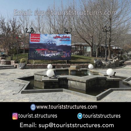 advertising before opening, Haft Sin of Pasargad Company on Nowruz in March 21, 2017, Advertisement banners of the aerial restaurant project of Shandiz, Mashhad, Special license plate of Pasargad Company that install on the project structures, Advertisement banners, installed in the city and Shandiz village to open the aerial restaurant project of Shandiz, Mashhad