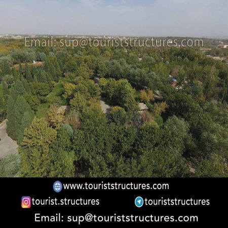 Beautiful view of the Project construction location of Ferdows Garden, the top of the derrick of the aerial restaurant in Isfahan (it is located behind Atashgah Mountain), Beautiful pictures from project construction location by Quadcopter in Ferdows Garden of Isfahan, Beautiful view from Atashgah Mountain from inside the aerial restaurant in Ferdows Garden of Isfahan, The ground of project construction of the aerial restaurant of Ferdows Garden, Isfahan before civil operation, 3D view of the aerial restaurant and its derrick in project of Ferdows Garden of Isfahan, Project of the aerial restaurant pick-axing ceremony in Ferdows Garden of Isfahan, Project introduction banner (installed at the construction location) and Pasargad Company logo (the company logo is installed on the structures)