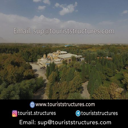 Beautiful view of the Project construction location of Ferdows Garden, the top of the derrick of the aerial restaurant in Isfahan (it is located behind Atashgah Mountain), Beautiful pictures from project construction location by Quadcopter in Ferdows Garden of Isfahan, Beautiful view from Atashgah Mountain from inside the aerial restaurant in Ferdows Garden of Isfahan, The ground of project construction of the aerial restaurant of Ferdows Garden, Isfahan before civil operation, 3D view of the aerial restaurant and its derrick in project of Ferdows Garden of Isfahan, Project of the aerial restaurant pick-axing ceremony in Ferdows Garden of Isfahan, Project introduction banner (installed at the construction location) and Pasargad Company logo (the company logo is installed on the structures)